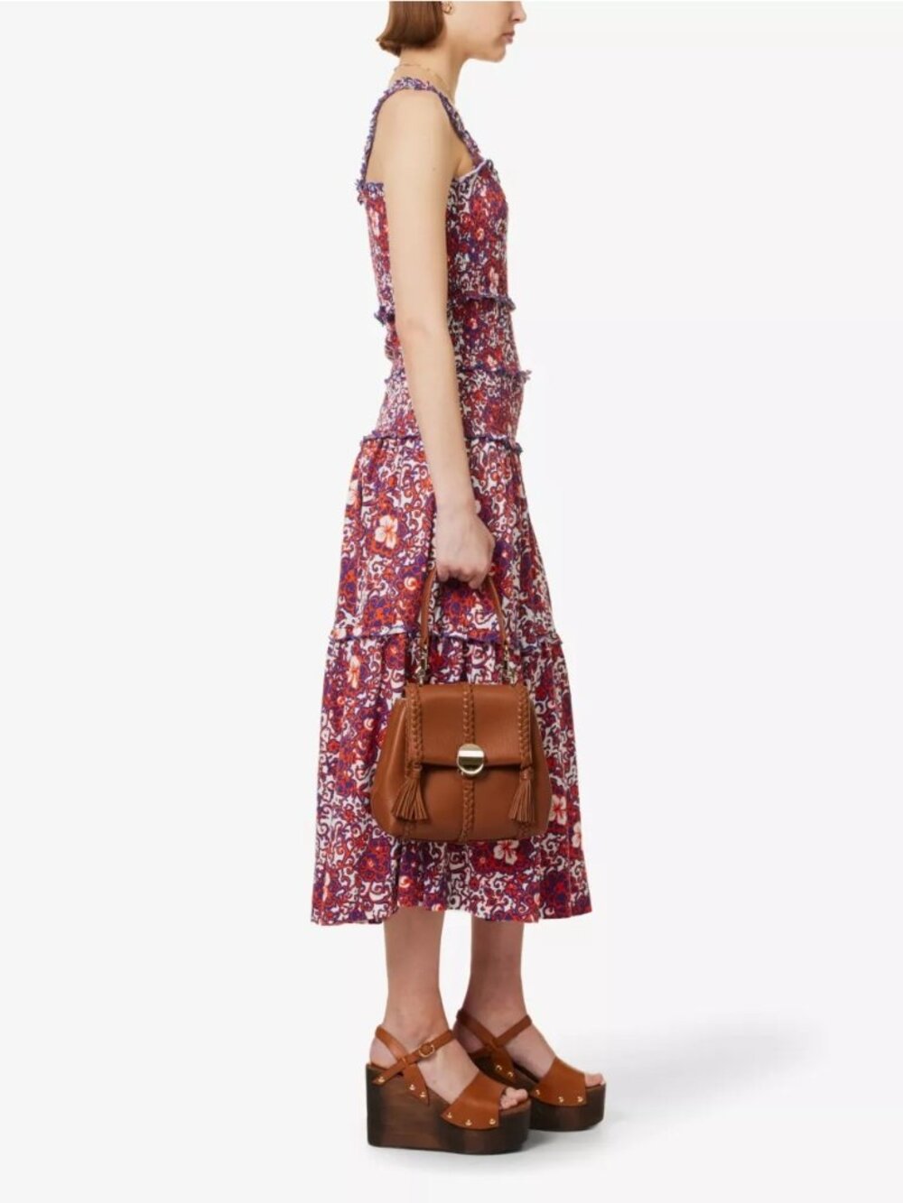 Me+Em Batick Smocked Waist Tiered Cotton Jersey Midi Dress US 4 UK 8 - Picture 9 of 11